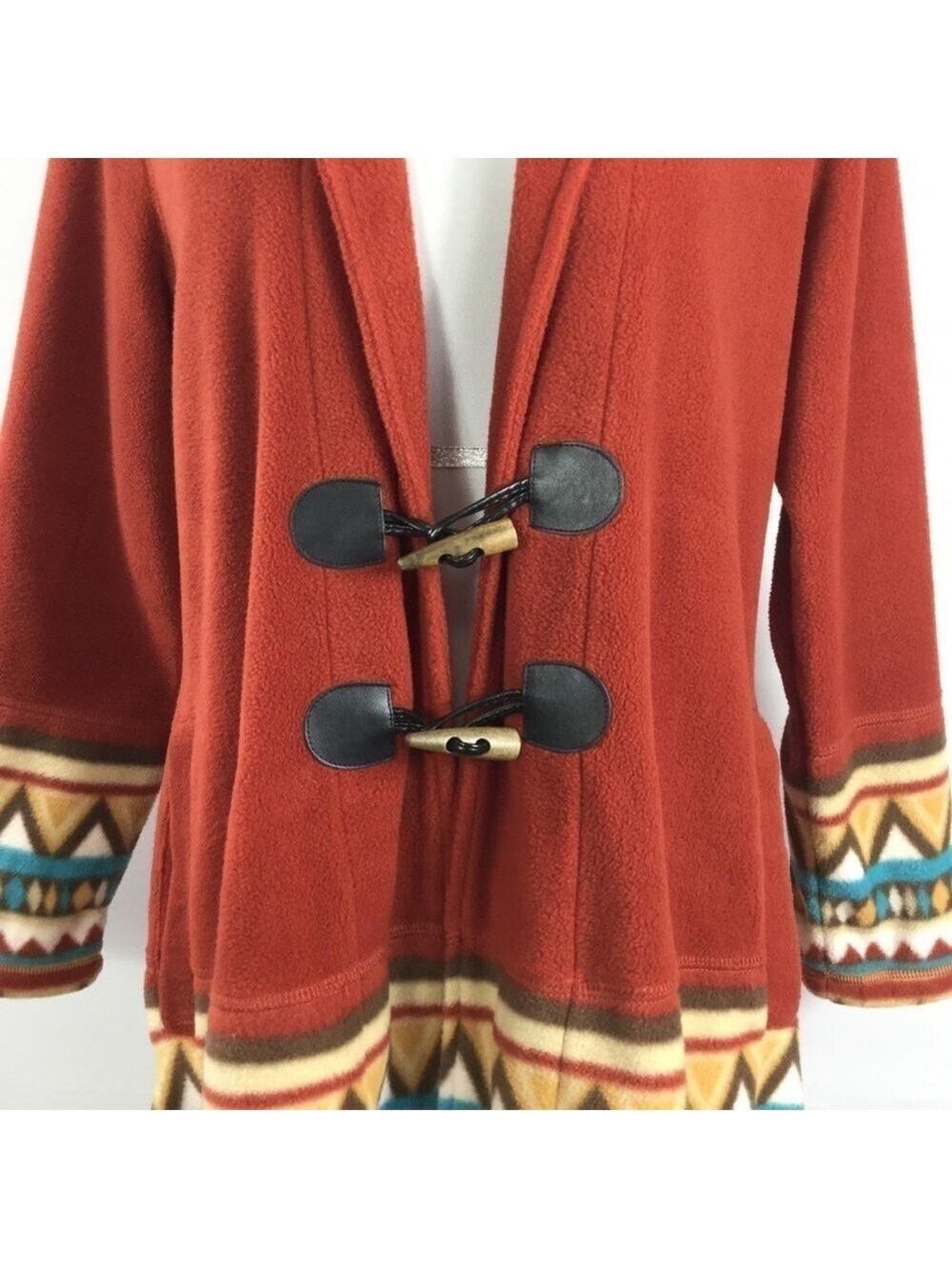 Koret Fringe Fleece Southwestern Toggle Button Longline Duster Jacket Size PS - Picture 4 of 15